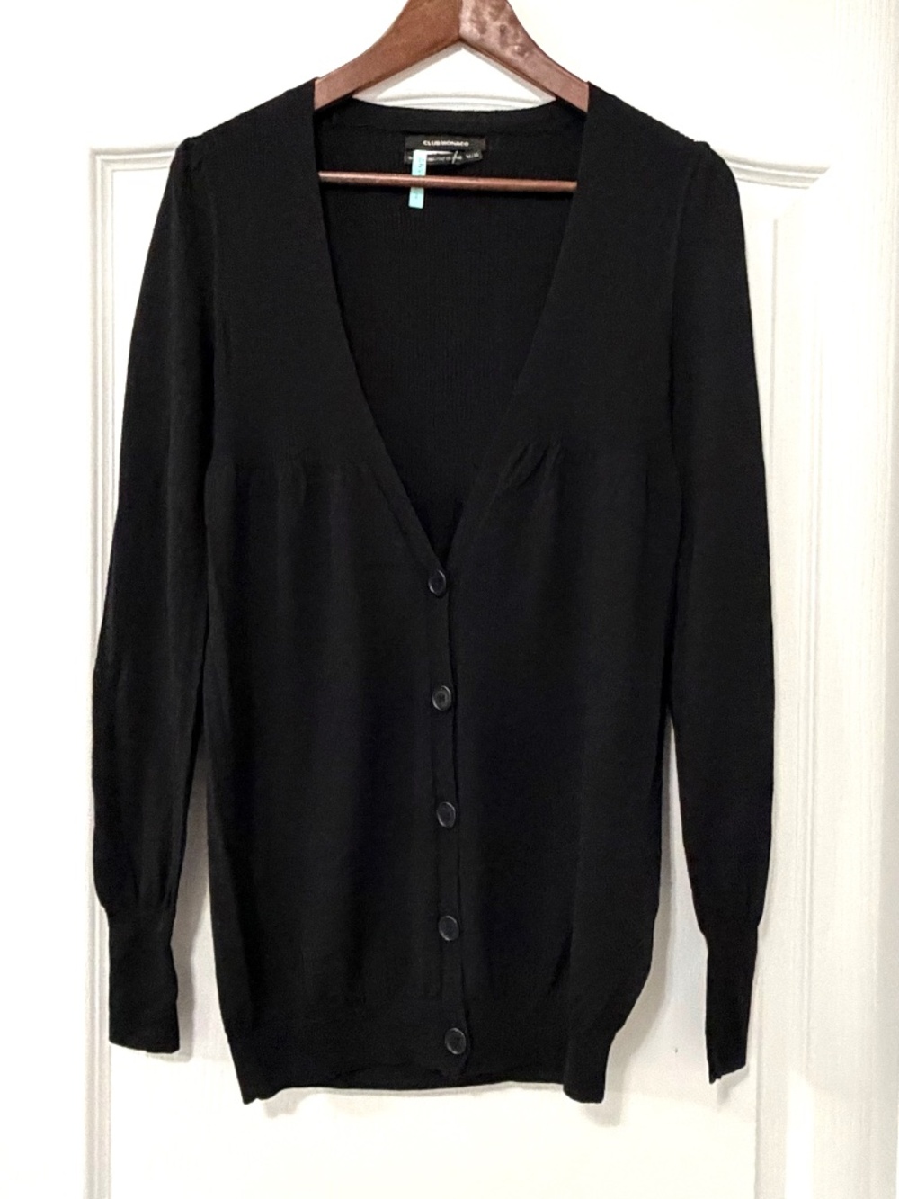 Club Monaco 100% Merino Wool V-Neck Cardigan Sweater Black Size M
